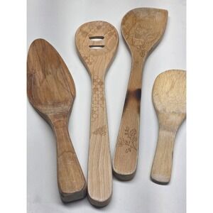 Talisman Designs Wooden Kitchen Utensil Set 4pc Bee Honeycomb Floral Etched Wood